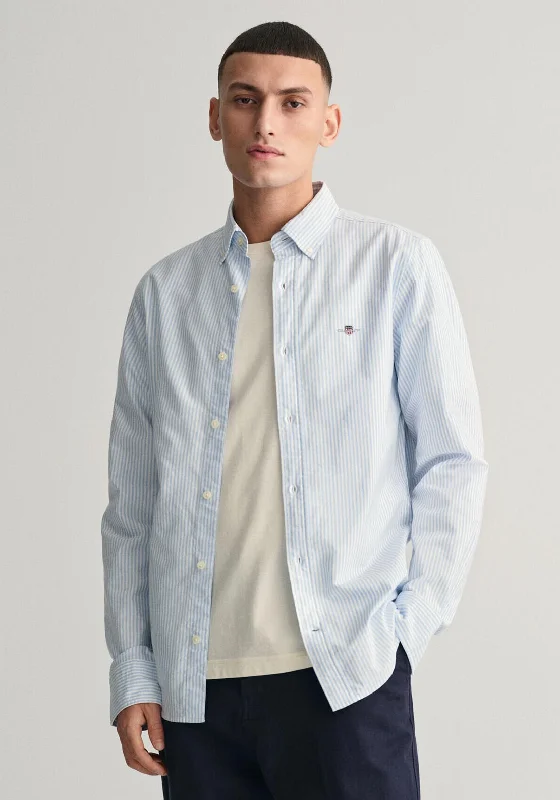 Online Exclusive Gant Oxford Banker Stripe Shirt, Light Blue