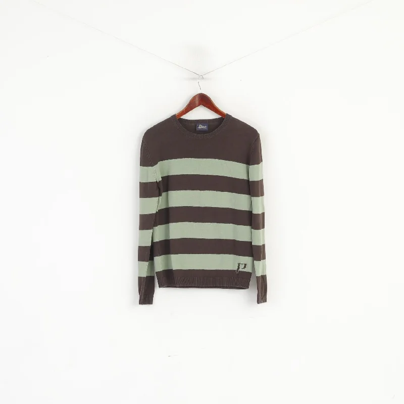 Peak Performance Men S Jumper Brown Green Cotton Striped Crew Neck Sweater