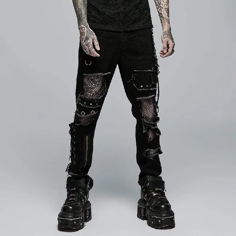 Men's Punk Strappy Splice Cutout Pants