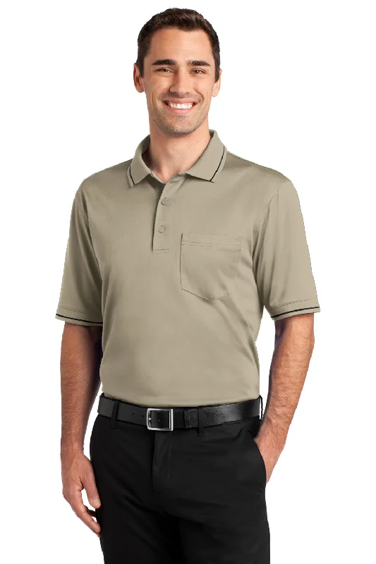 Now or Never CornerStone Mens Select Moisture Wicking Short Sleeve Polo Shirt w/ Pocket - Tan/Black - Closeout