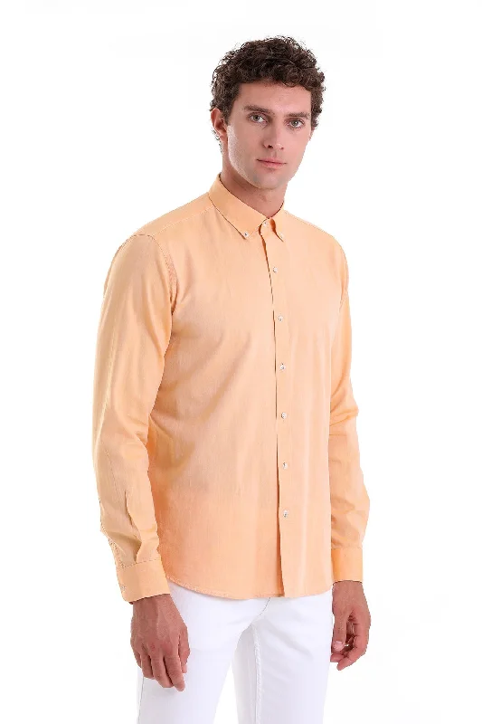 New Arrival Comfort Fit Long Sleeve Cotton Orange Casual Shirt