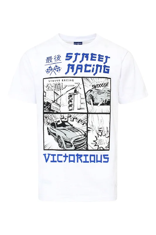 Extra Discounts Men's Rubber Print Street Racing Graphic T-Shirt