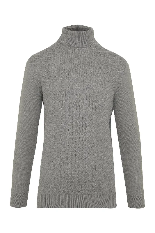 Regular Fit Light Gray Cotton Blend Turtleneck Sweater