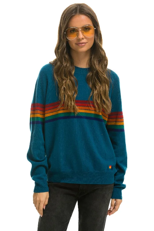 Super Bargain RAINBOW STRIPE 6 UNISEX LIGHT CASHMERE SWEATER - PEACOCK