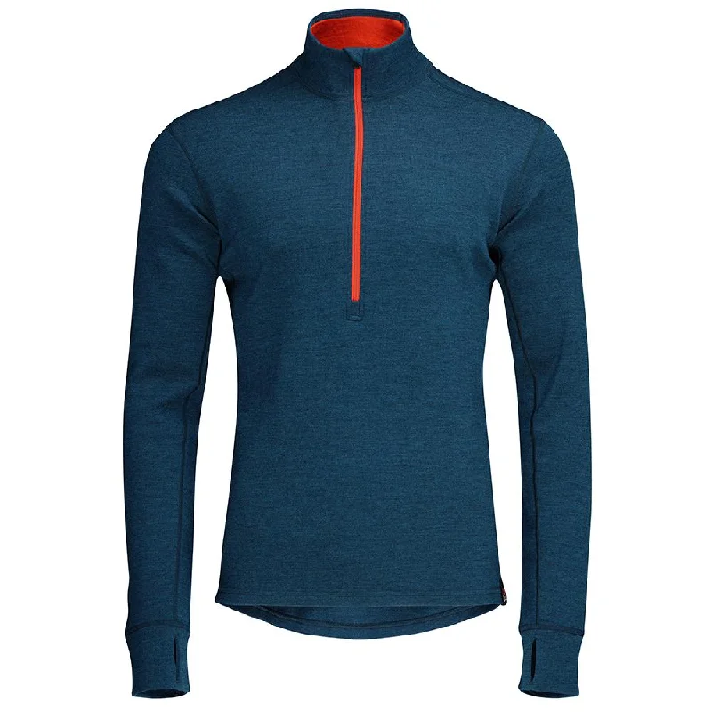 Mens Merino 320 Long Sleeve Half Zip (Petrol/Orange)