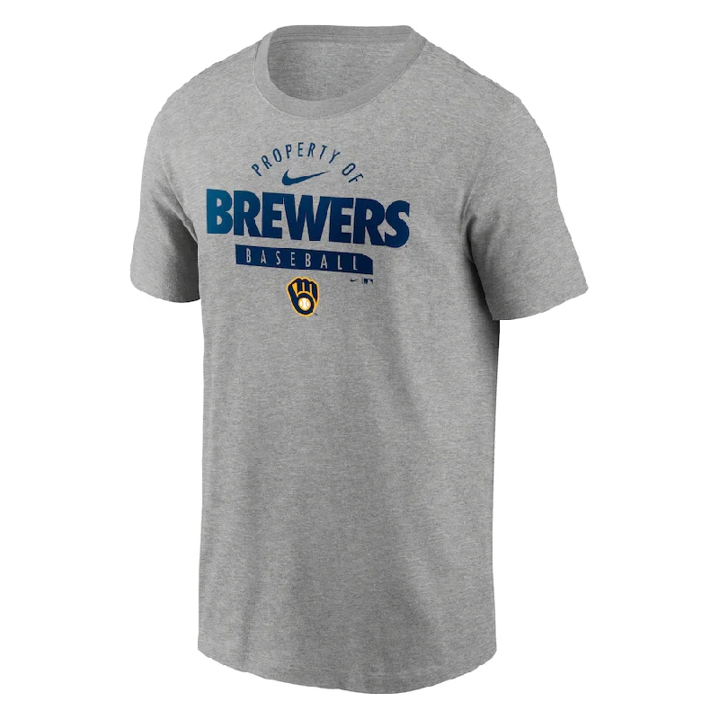 Members Only Nike Milwaukee Brewers Primetime Property Of Practice T-Shirt - Heathered Gray Members Only Nike Milwaukee Brewers Primetime Property Of Practice T-Shirt - Heathered Gray