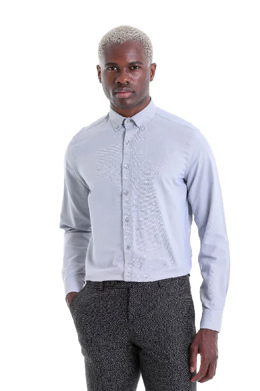 Great Deals Comfort Fit Plain Long Sleeve Cotton Blend Gray Casual Shirt