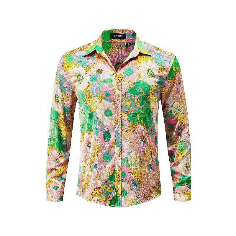 Men's Long Sleeve Shirt With Printing - Y-PINK/GREEN