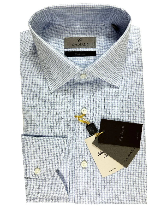 Crazy Savings Canali Dress Shirt Exclusive White Blue Houndstooth - Modern Fit 40 - 15 3/4 SALE