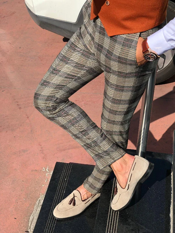 Carlos Slim-fit Plaid Fabric Pants - Camel