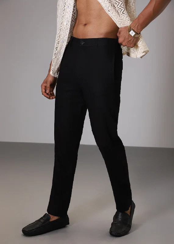 Exclusive Deal Black Comfort Fit Linen Pant