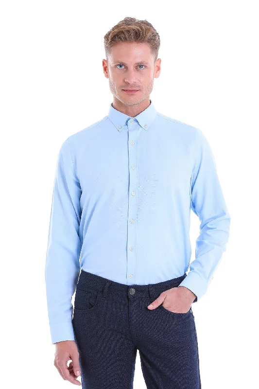 Epic Deals Comfort Fit Plain Cotton Blend Light Blue Casual Shirt