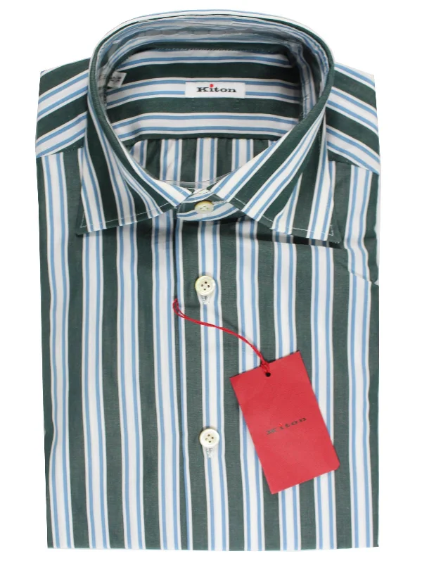 Mega Sale Kiton Shirt White Gray Blue Stripes Sartorial 40 - 15 3/4 BLACK FRIDAY SALE