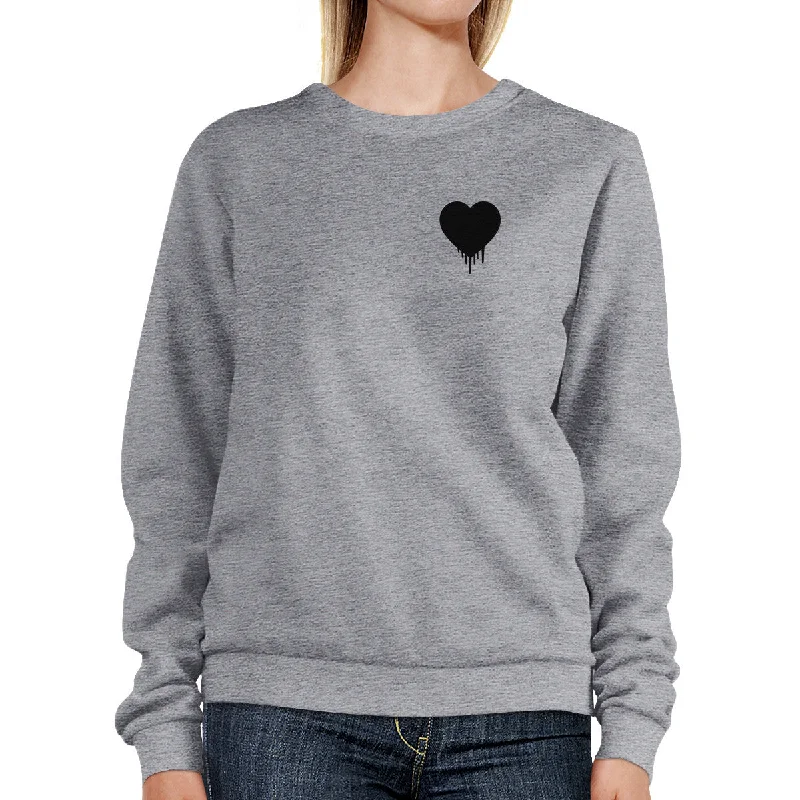 Price Smash Melting Heart Unisex Gray Graphic Sweatshirt Cute Pocket Design