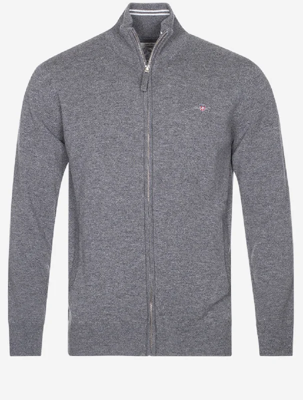 Final Offer Strickjacke aus superfeiner Lammwolle mit Reißverschluss, Dunkelgrau Melange
