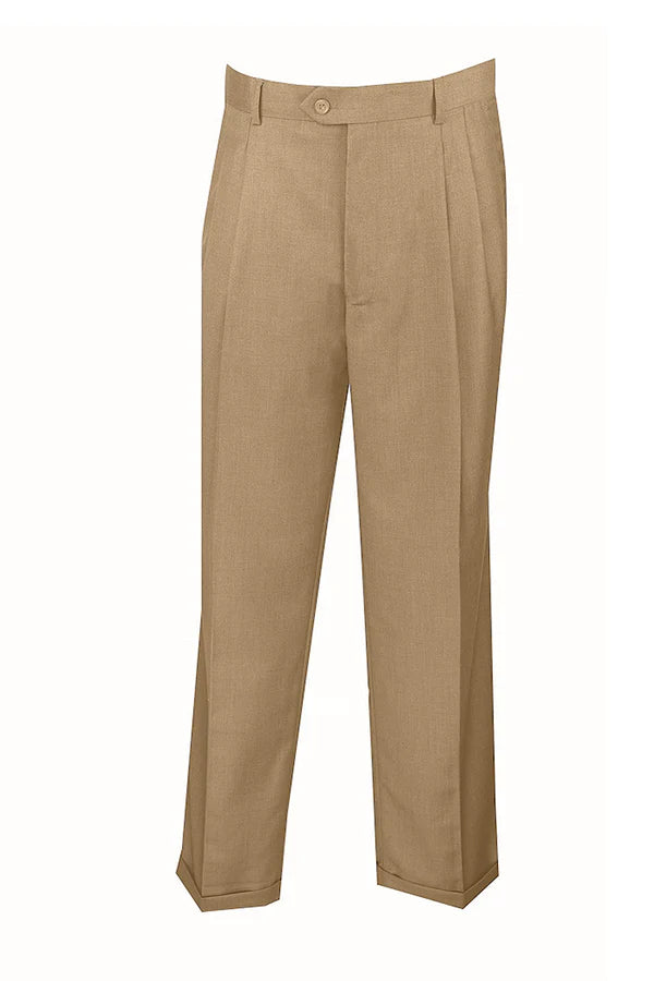 Men's Dress Pants Regular Fit Double Pleated with Cuffs in Khaki