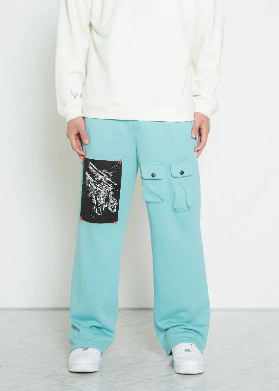 Anniversary Sale Konus Men's Wide Print Patch French Terry Sweatpants in Teal