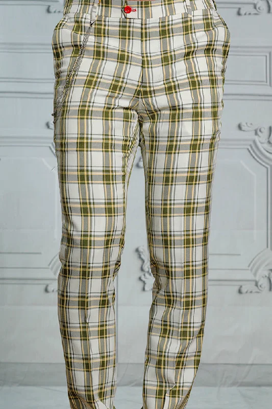 Manzini MZ-124 Slim Fit Plaid Pants Lime  Green