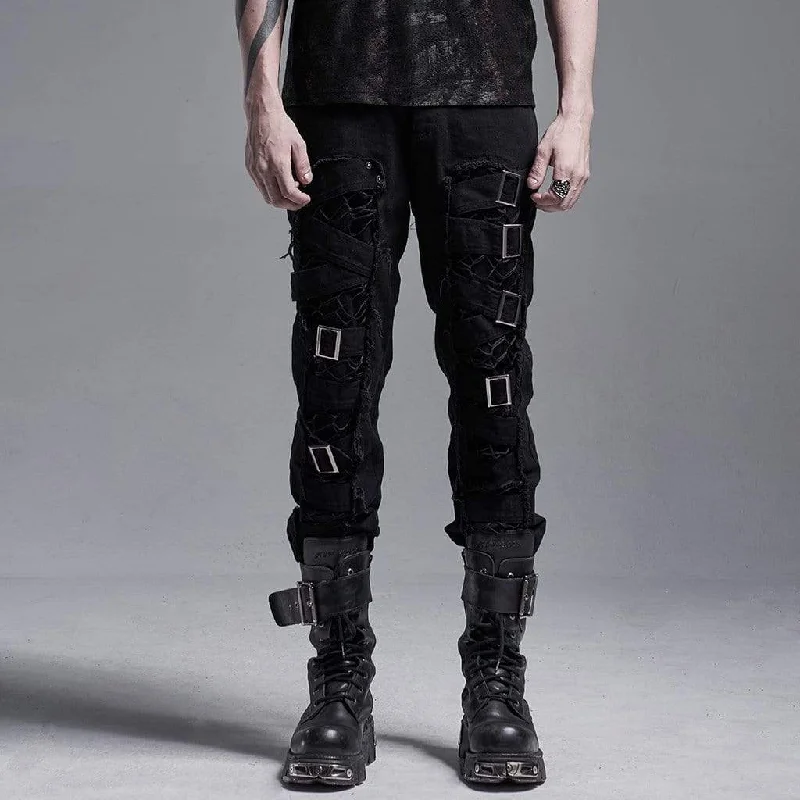 Men's Gothic Ripped Pants With Chains