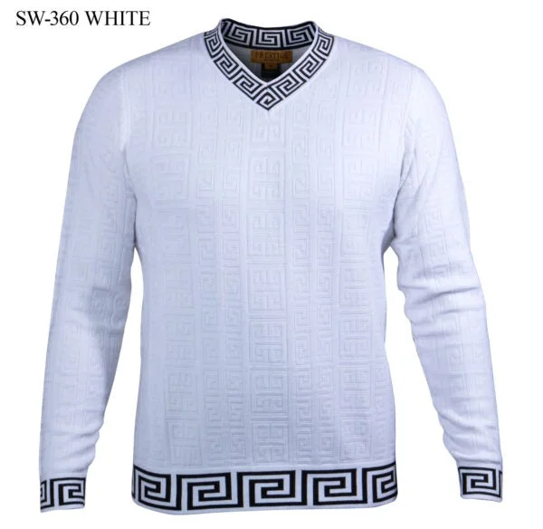 SW-360 I PRESTIGE LS V NECK GREEK SWEATER I WHITE