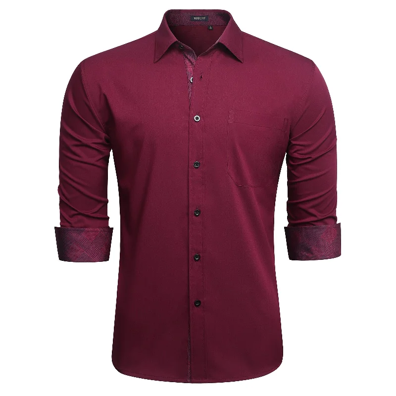 Value Pack Men's Classic Style Dress Shirt with Pocket - BURGUNDY