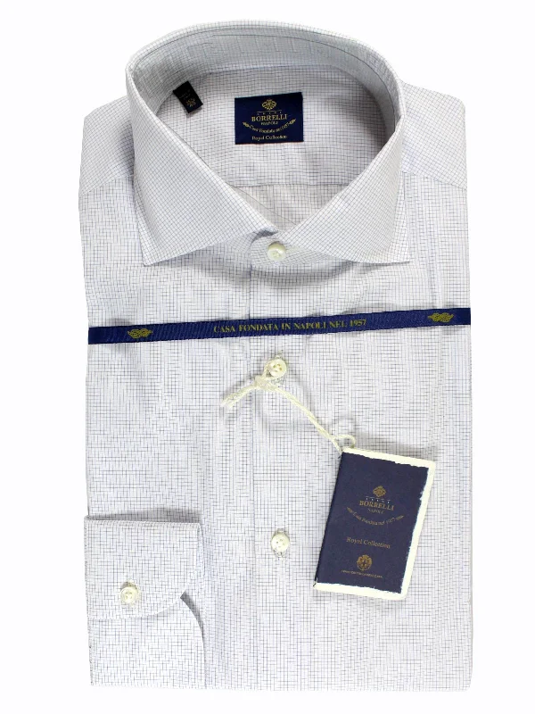 Luigi Borrelli Dress Shirt ROYAL COLLECTION White Navy Grid 40 - 15 3/4 SALE