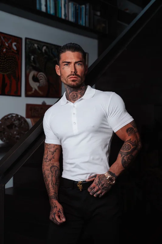 Markdown Madness Father Sons Classic White Polo Shirt with Tonal Button and Embroidery - FSH874 Markdown Madness Father Sons Classic White Polo Shirt with Tonal Button and Embroidery - FSH874