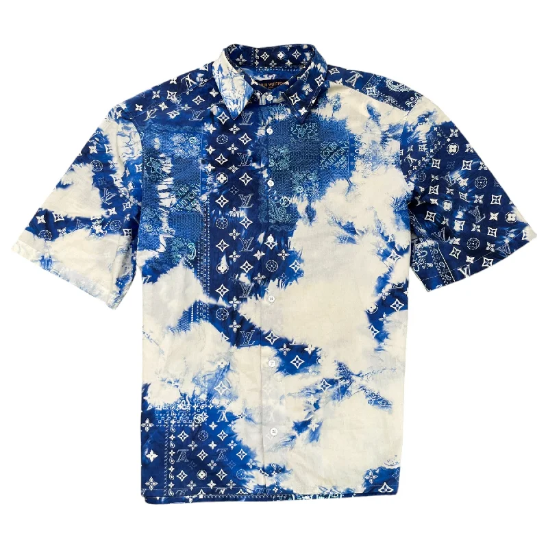 Deal Zone Men's Bandana Monogram Short Sleeve Shirt Blue Size L