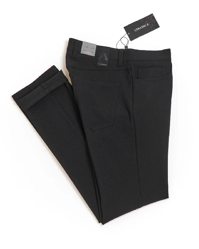 Weekend Bargains to Relish Black 'Pipe' Regular Slim Fit Ceramica 5 Pocket Tech Dress Pants