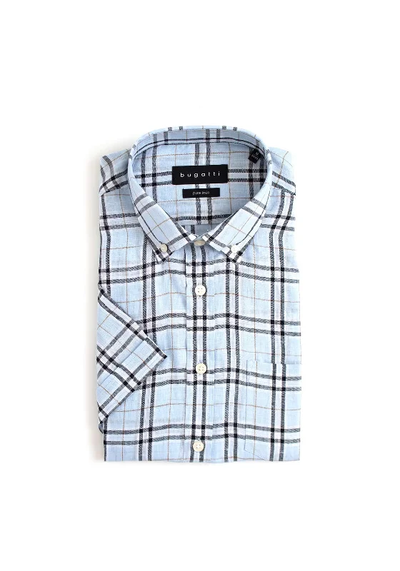 Bugatti Pocket Check Short Sleeve Shirt, Light Blue