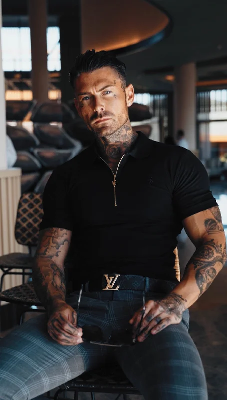 Exclusive Preview Father Sons Classic Black and Gold Zipped Polo Shirt - FSH239