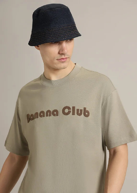 Banana Club Embossed Tan Oversized Fit T-shirt