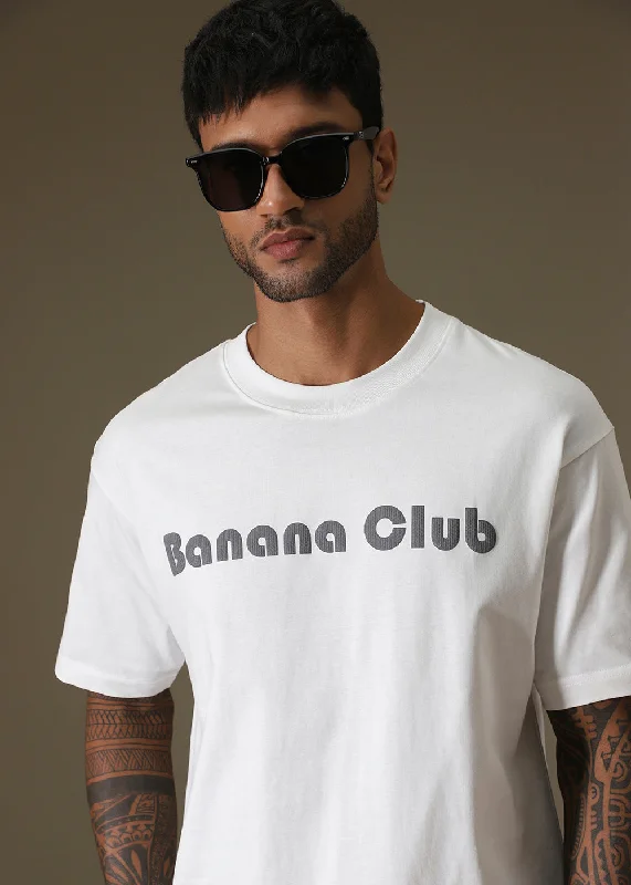 Banana Club Embossed White Oversized Fit T-shirt