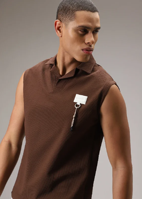 Brown Ribbed Polo Tank