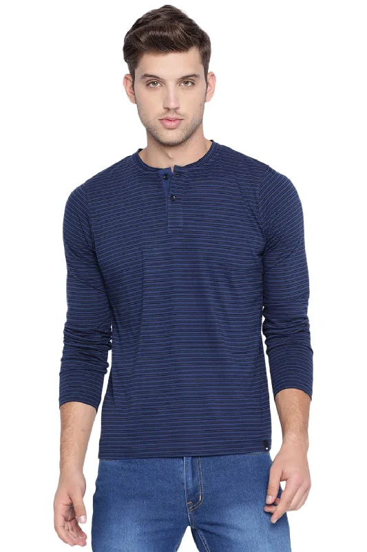 Weekend Discounts to Celebrate Muscle Fit Henley Stripes Polo T Shirt