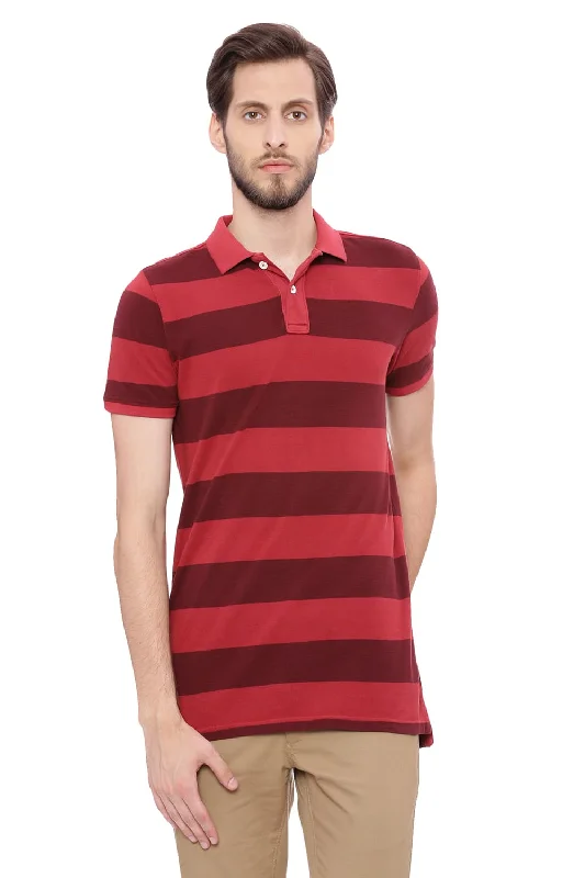 Limited Stock Muscle Fit Striped Rugby Polo T Shirt