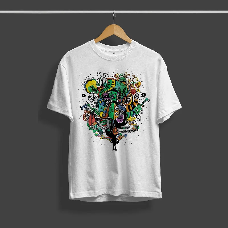 Weekend Shopping Bliss Colorful White Graphic Printed T-Shirt