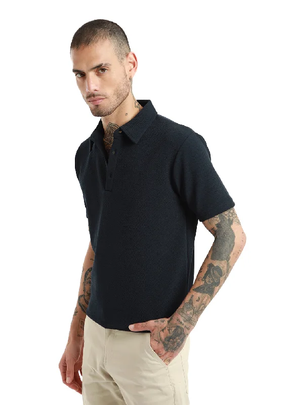 Dark Blue Classic Textured Polo T-shirt