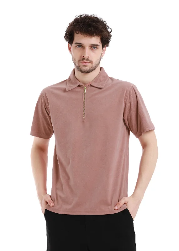 Dusky Pink Zip polo T-shirt