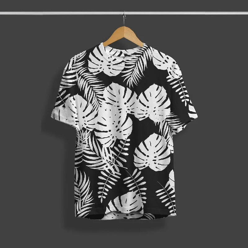 Unwind with Weekend Discounts Floral Leaf All Over Print Round Neck Tee