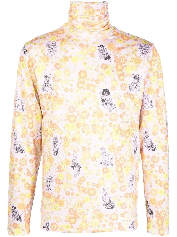 Weekend Discounts to Savor Floral Motif Print High Neck Top