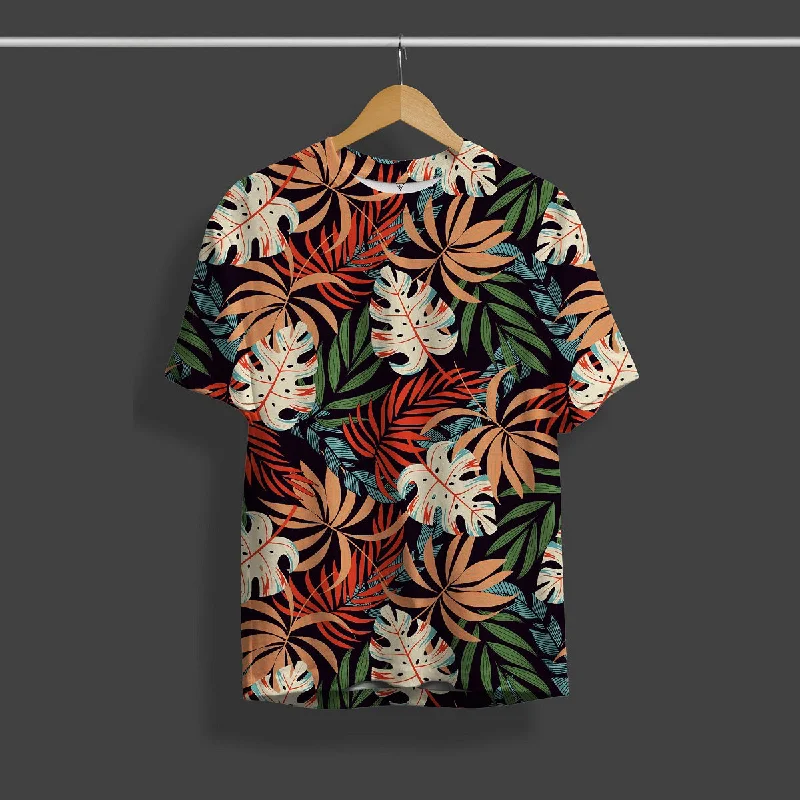 Savings Galore Full Printed Floral Leaf Design T-Shirt