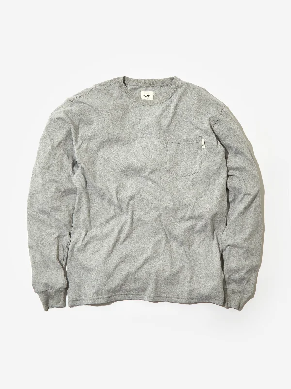 Goodhood Worldwide Basic Longsleeve Pocket T-Shirt - Grey Marl