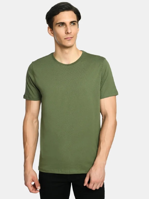Weekend Offers That Tempt Men's Plain Pickle Green Round Neck T-Shirt