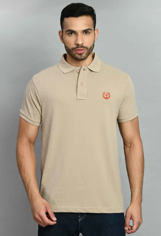 Can't Be Beat Men's Solid Beige Smart Fit Polo T-Shirt