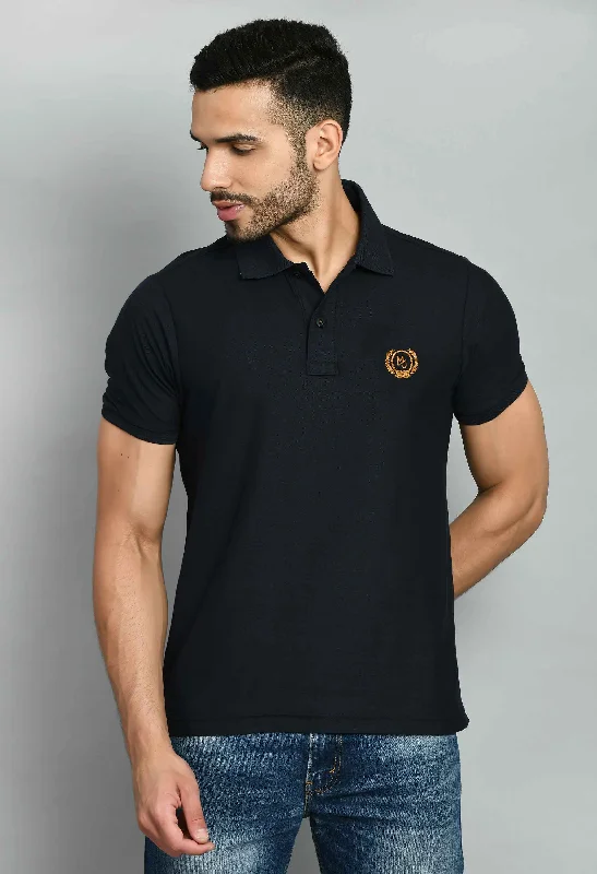 Extra Discounts Men's Solid Black Smart Fit Polo T-Shirt