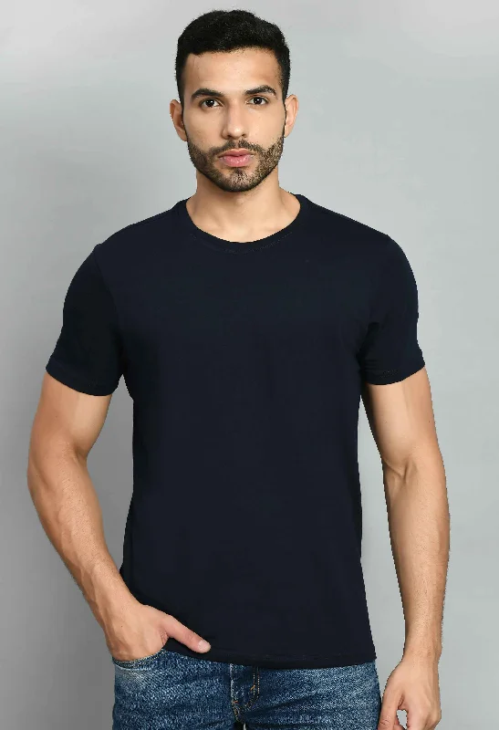 Stock Up Men's Solid Navy Blue Crew Neck T-Shirt