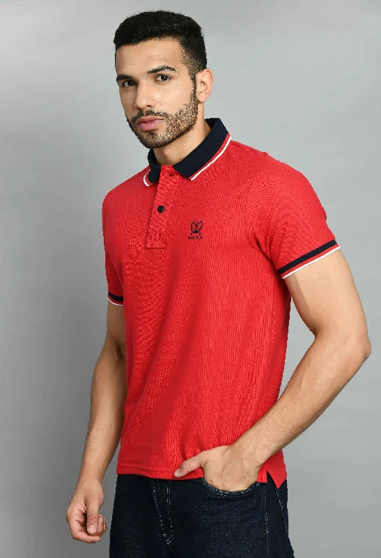 Massive Deals Men's Solid Red Smart Fit Polo T-Shirt
