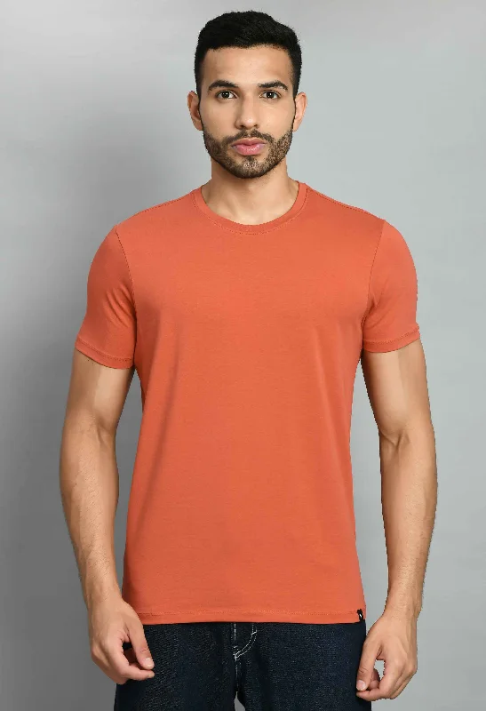Daily Special Men's Solid Rust Lycra Round Neck T-Shirt
