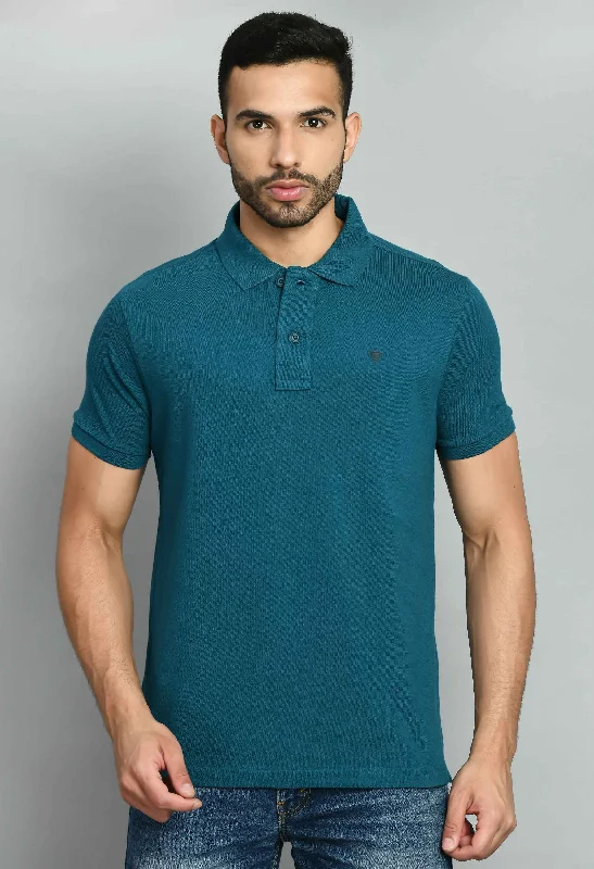 Fantastic Offers Men's Solid Tint Blue Polo Collar T-Shirt